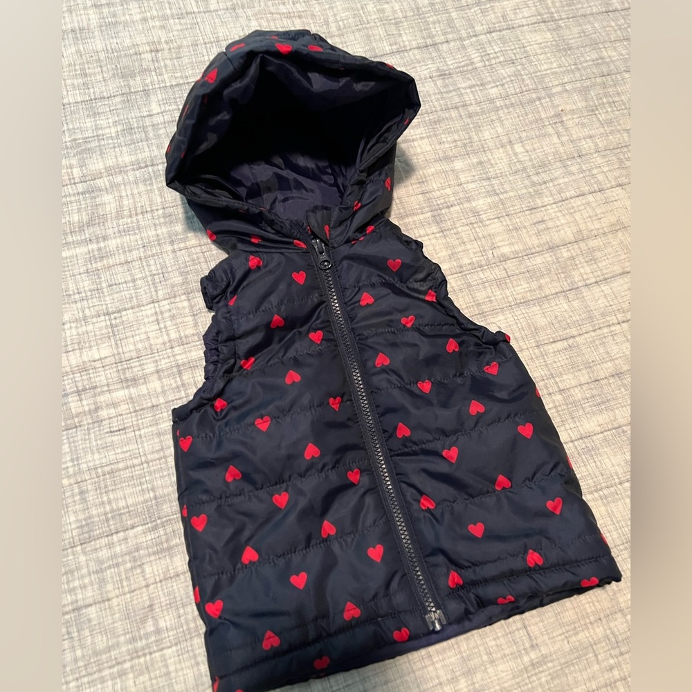 Layering puffer vest heart print DIP 3T hoodie zip up navy red❤️ so cute 🥰